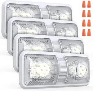 4 Pack RV LED Ceiling Double Dome Light Fixture ON/OFF Switch Interior Lighting for Car/RV/Trailer/Camper/Boat