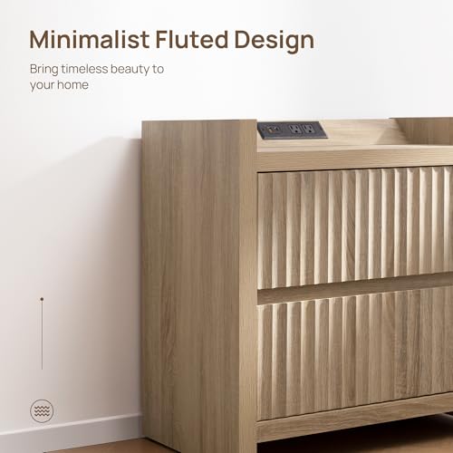 SICOTAS Night Stand Set of 2 Fluted Nightstands with Charger Station, Large Modern Nightstand Bedside Table End Table with 2 Drawers, 25" Wide Farmhouse Night Stands for Bedroom, Sofa Side