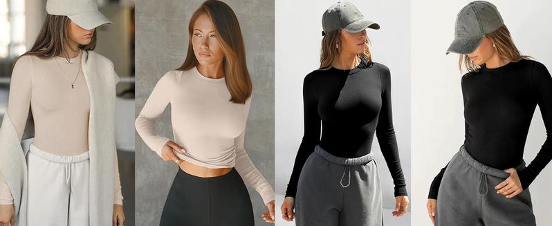 Women Long Sleeve Shirts Ribbed Tops Fall Fashion 2025 Underscrub Basic Casual Clothes Cute Boat Neck Tight Tees