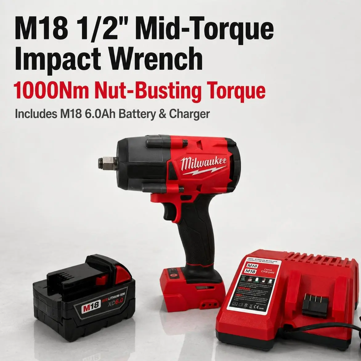 Milwaukee M18 FMTIWF12 18V High Torque Brushless Cordless Impact Wrench - 1/2 in Friction Ring Drive Bare Tool, M18 1000nm-No Battery, Heavy Duty, Compact Size for Automotive Workshops, Contractors on Busy Job Sites