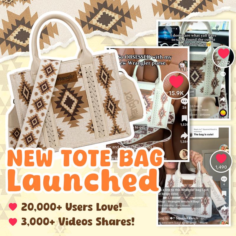 [Wrangler] Southwestern Tote, Crossbody Bag With Top Handle, Adjustable Strap, Large Capacity for Personal Items