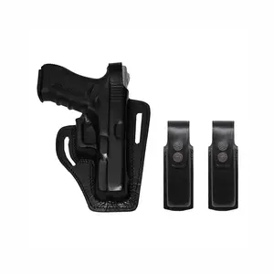 ALIS3372090 Pancake Leather Holster Thumb Break RH & Two Single Magazine Pouches for Glock 17 Glock 22 Handmade!
