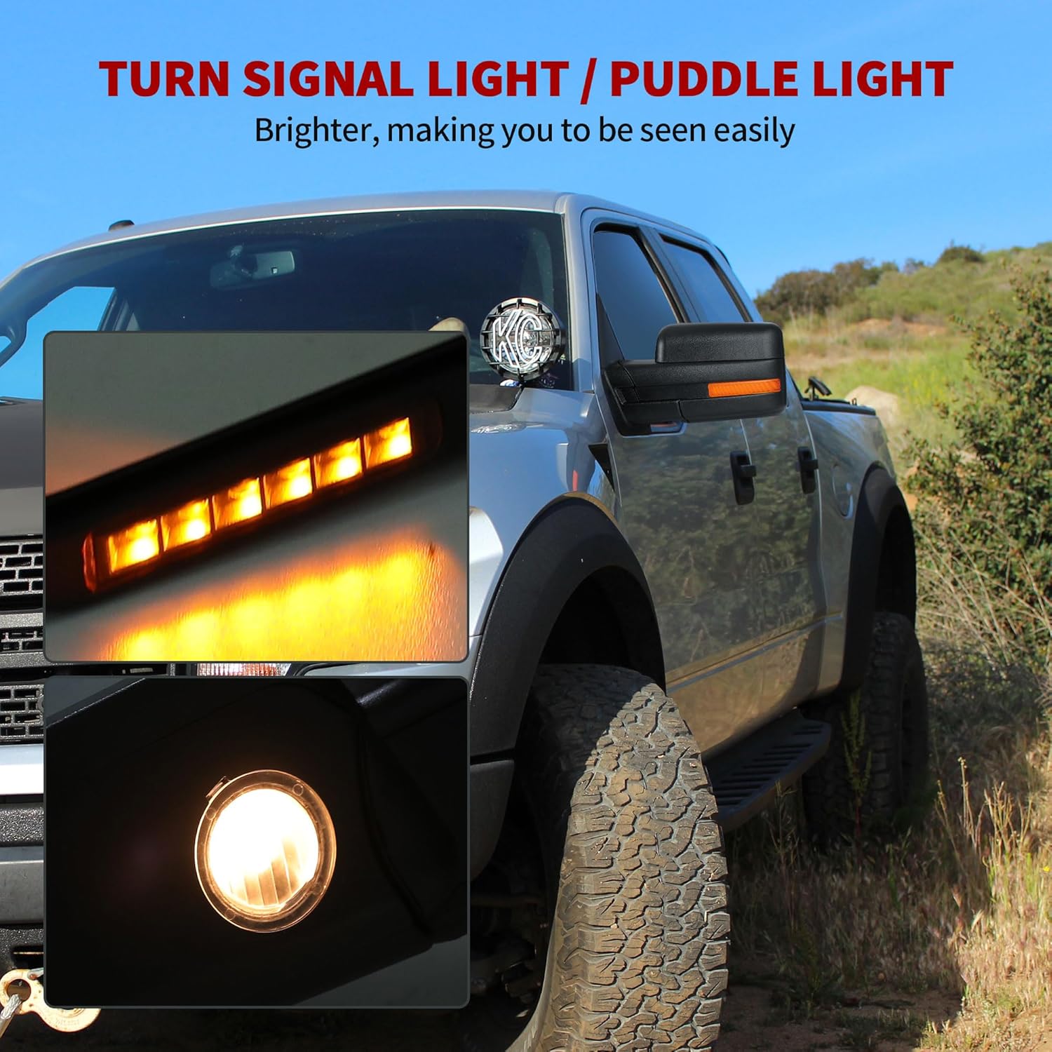 YITAMOTOR Towing Mirrors for 2007-2014 Ford F150 Power Heated Mirrors with Dual Turn Signal Light Puddle Light and Black Blind Spot Mirrors Car Accessories Automotive Replacement YITAMOTOR Towing Mirrors for 2007-2014 Ford F150 Power Heated Mirrors with Dual Turn Signal Light Puddle Light and Black Blind Spot Mirrors Car Accessories Automotive Replacement