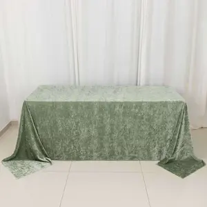Premium Crushed Velvet Rectangle Tablecloth 90"x132" Sage Green - Seamless Soft & Reusable Table Cover