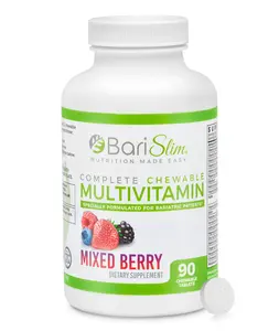 BariSlim Bariatric Multivitamin Chewable Tablets with 45mg Iron | Complete Vitamin Supplement | Mixed Berry Flavor | Post Surgery Support (90 Count)