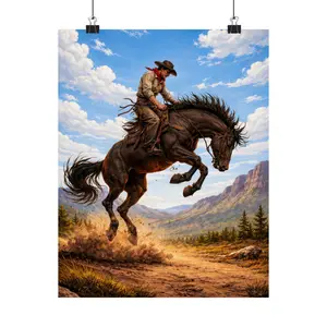 Western Bucking Bronco Rodeo Horse Cowboy Poster