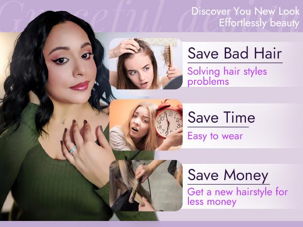 [AISI HAIR]Short Wavy Wig for Women Ombre Brown Lace Hairline Wig Bob Style Synthetic Heat Resistant - Natural Appearance for Everyday Hairstyle 14 Inch