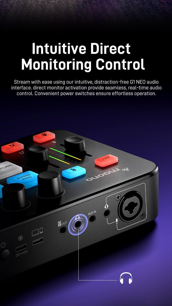 MAONO G1 NEO RGB USB Audio mixer with Bluetooth, Noise reduction, easy to use with PC, Smartphone, XLR microphone, ideal for gaming and streaming.