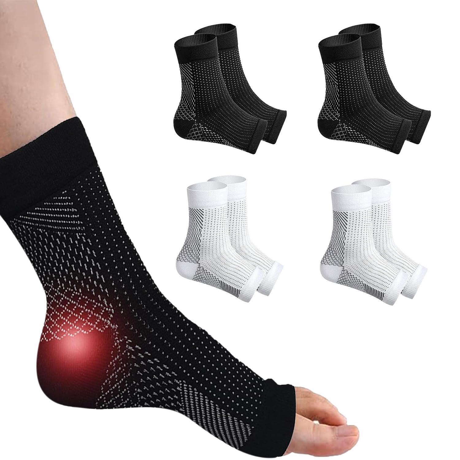 4Pairs Foot & Ankle Brace Socks for Sprained Ankle Compression Sleeve, Plantar Fasciitis Relief Brace, Foot Support for Women & Men