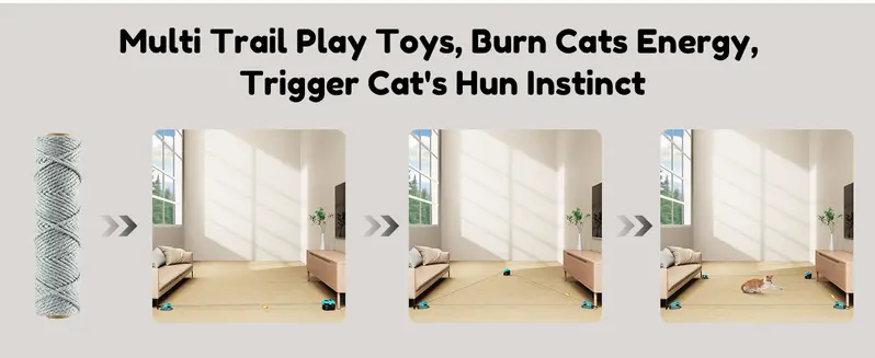 AsFrost Automatic Interactive Cat Teaser Toy - Hands-Free Indoor Accessory with Remote, Adjust Speed, 2pcs Feather/DIY String/1500-3000 rpm Moving Mouse Lure, 3 Clips, USB-C Rechargeable for Bored Kittens, Non-Toxic stuff anti-slip design, Feather Pattern