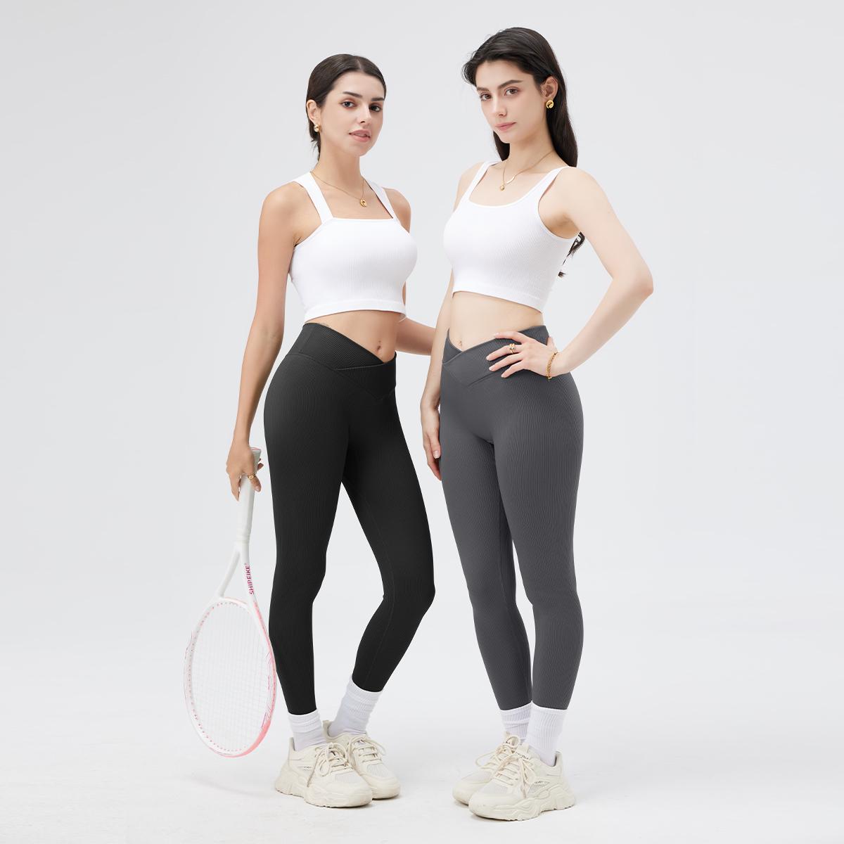 OQQ Women's 2 Piece High Waist Leggings Cross Over Yoga Ribbed Seamless Workout Athletic Exercise Leggings Tight Fitting Pants Gym Outfits SpringStatements