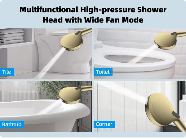 Hibbent All Metal High Pressure Rainfall Shower Combo/Handheld Showerhead Combo with 12'' Adjustable Curved Shower Extension Arm, 10-Spray, 71'' Hose, Showerhead Holder, Brushed Gold