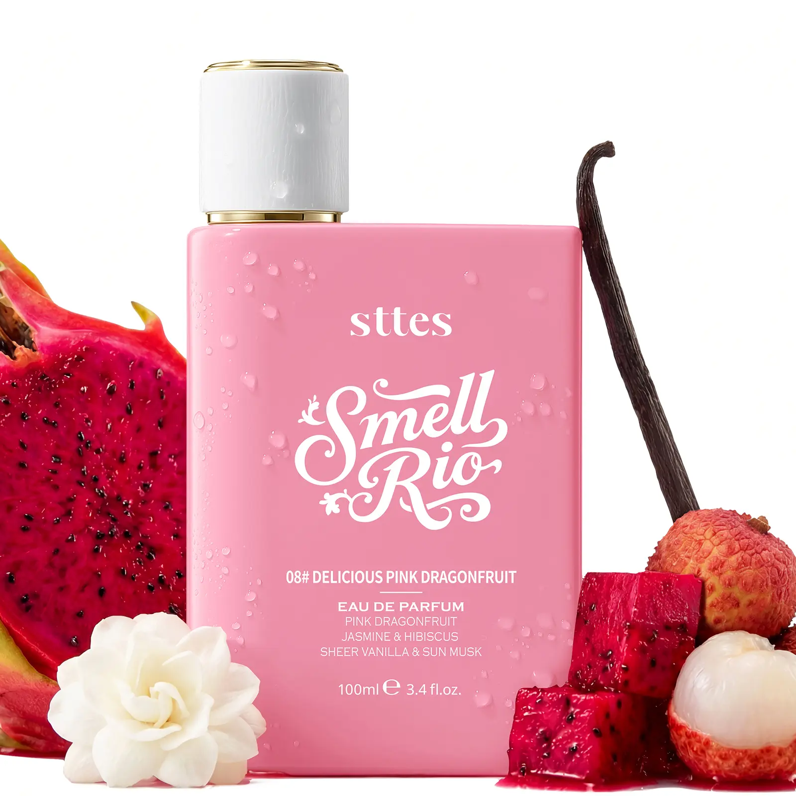 Sttes Smell Rio 08# Women's Perfume, Fruity Floral Scents Fragrance Perfume with Pink Dragonfruit, Lychee, Jasmine, Hibiscus, Vanilla, Sun Musk, 100ml/3.4 Fl Oz Single Item Unisex Fragrance,back to school