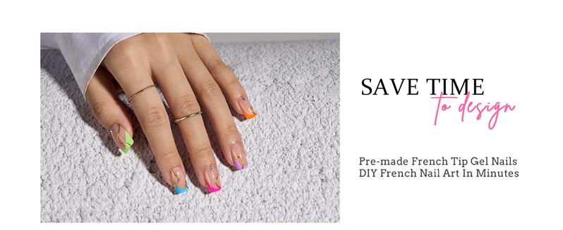 BTArtboxnails XCOATTIPS Press on Nails - 150pcs Brighter pastel Short Square or Almond or Coffin French Tips, Brighter pastel Soft Gel False Nail, Soak Off Acrylic Fake Nails Extensions