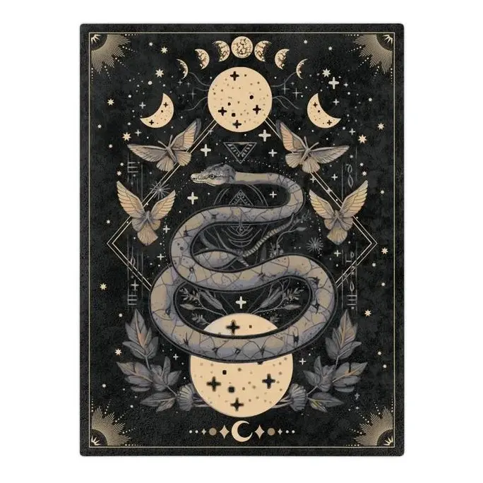 Celestial Snake Minky Blanket, Witchy Fairycore Decor, Occult Academia Badass Alternative Fashion Fans Bold edgy design for goth Harajuku lovers Mystical Cottagecore Decor Throw Blanket Bedding , Gift Blanket  Decor Christmas and Halloween and Birthday