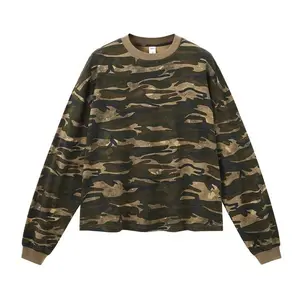 Inflation 100% Cotton Spring-Summer lightweight Street Cropped Boxy Camo Loose Long Sleeve T-Shirt Autumn Winter New Fashion Outdoor Casual Versatile Crew Neck Top Streetwear Valentine's Day