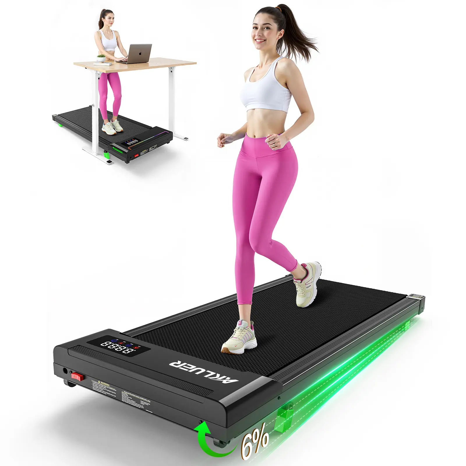 【Free 3 Day Shipping Low- noise Brushless  Motor Treadmill】2026 New Fresh Appearance AKLUER Walking Pad Under Desk Treadmill with 6%/9% Incline Walking Jogging Machine for Home and Office, 2 in 1 Desk Walking Treadmill with Incline SummerVibes