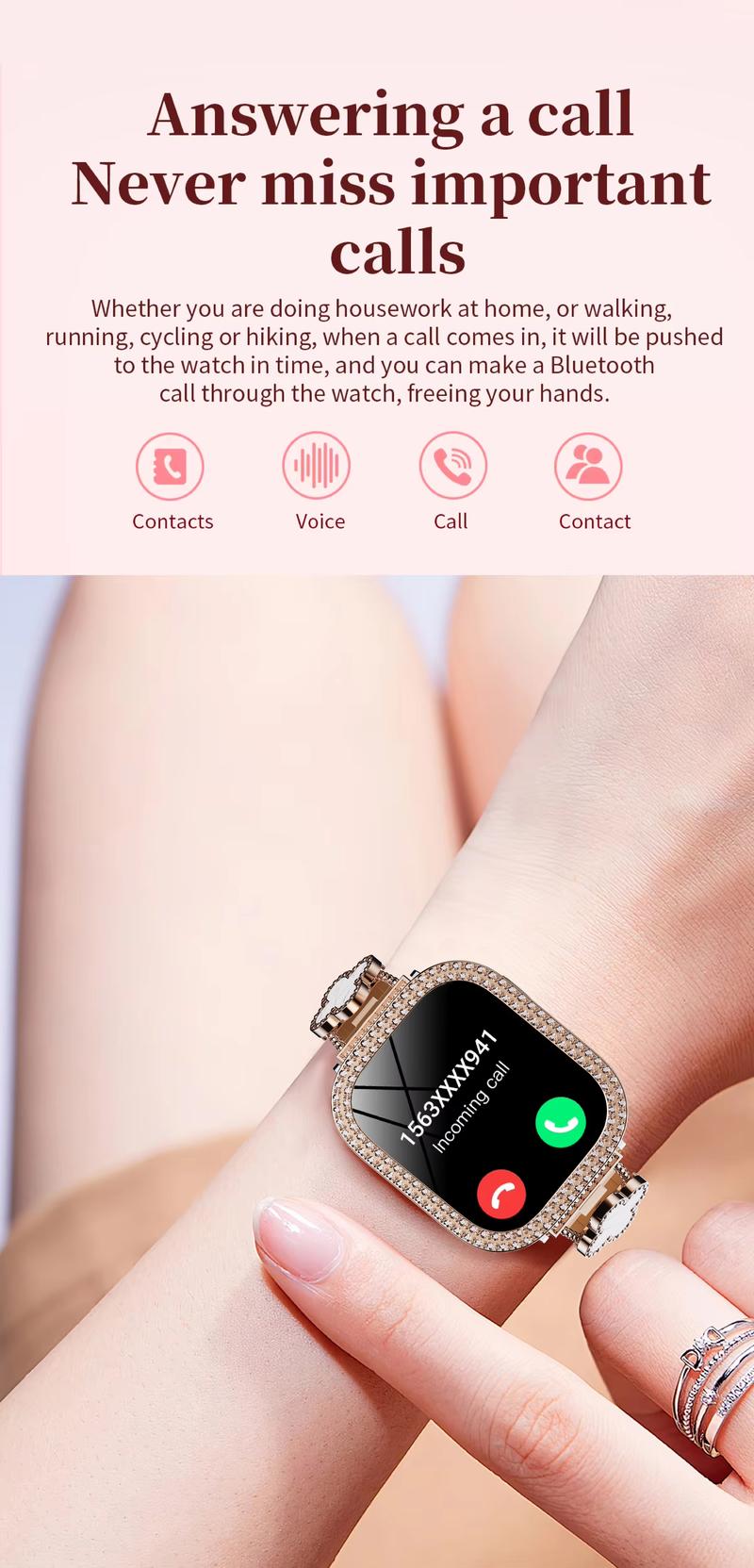2026 Fashion Smart Watches for Women, Touch Screen Watch, Answer/Make Calls/100+ Sports Modes/Message Reminder, DIY Watch Dials, Wearable Devices, Smart Watches for iPhone/Andriod, Gift for Wife, Girl Friend