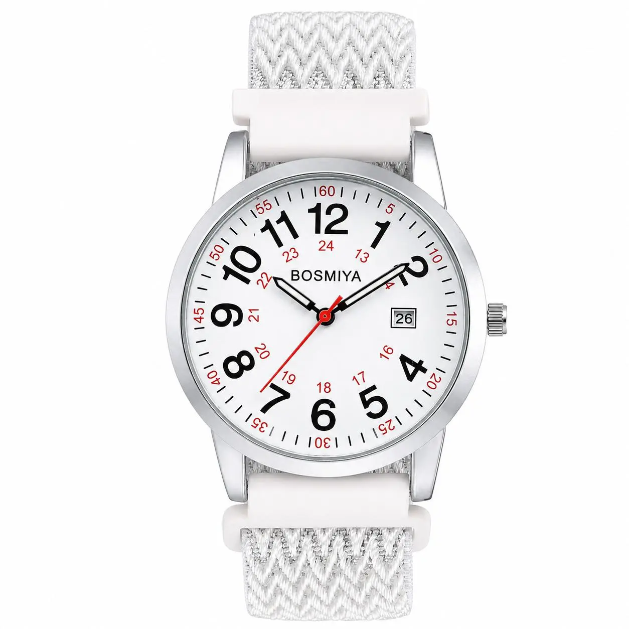 OIDEA Easy Read Elastic Band Watch with 24 Hour Dial, Large Number Analog Quartz Nurse Watch with Date Window for Men and Women