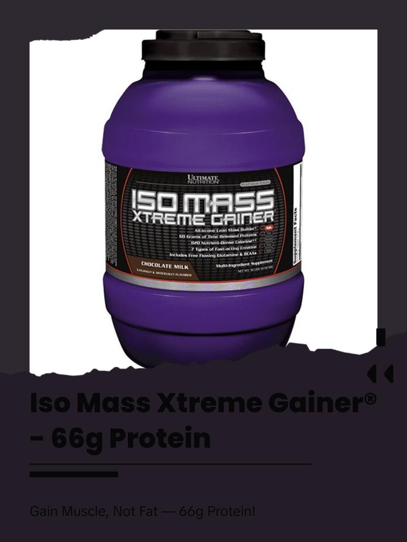 Ultimate Nutrition ISO MASS XTREME GAINER® - Chocolate Milk Flavor, 16:13 Carbohydrate to Protein Ratio, 66g Protein, 7 Flavors, 80 Servings