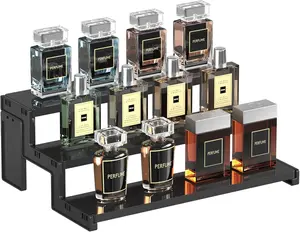 Lifewit 12 Inch Cupcake Stand, 3 Tier Plastic Perfume Cologne Organizer,Display Riser Shelf for Makeup, Cosmetic Vanity Storage, Figurine Holder, Bathroom, Bedroom, Room Decor, Black, 1 Pcs