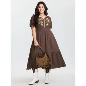 BLOOMCHIC Floral Embroidered Shirred Waist Midi Dress 2026 Summer Vibes Casual Fit Swimweek