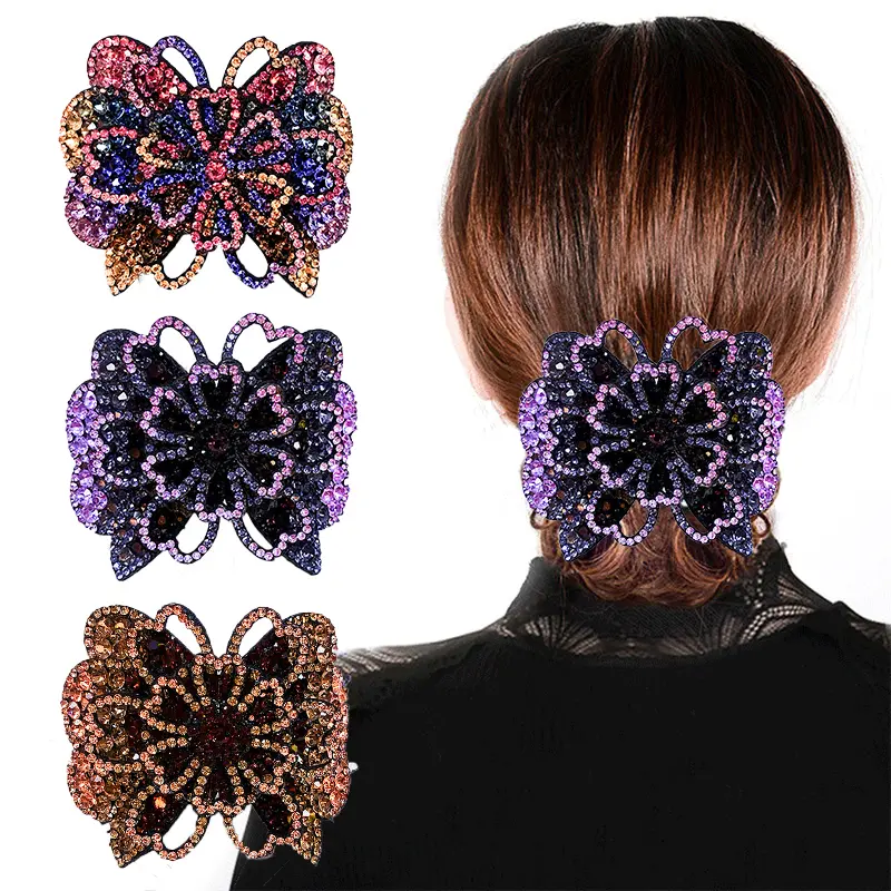 3 Pcs Vintage Crystal Rhinestone Flower Butterfly Hair Clip – Elegant Barrette for Women