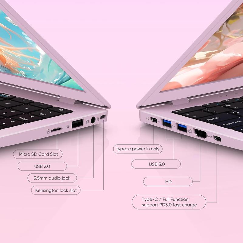 15.6” Pink Laptop Intel N150 4-Core (Beats N95/N100) 12GB DDR5 512GB SSD 1080p IPS WiFi 6 BT5.2 5000mAh Large Capacity Battery Perfect for College & Travel Your Campus Essential