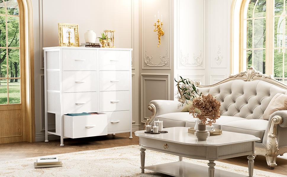 【Deal】8 Drawers Dresser Organizer Storage Drawers Fabric Storage Tower, Chest of Drawers with Fabric Bins, Steel Frame, Wooden Top