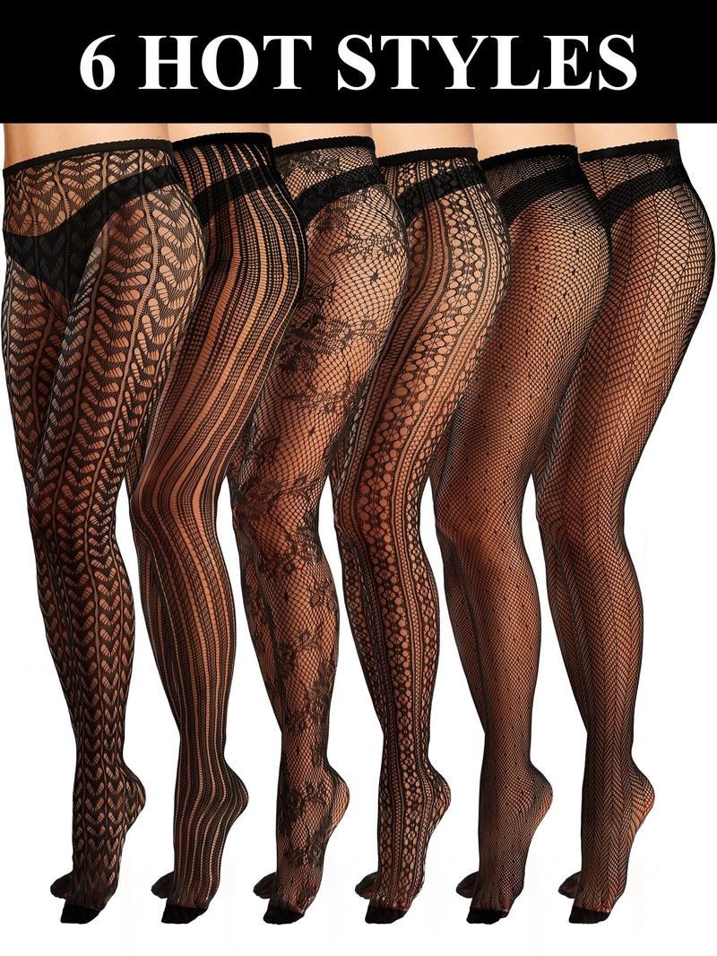 6 Pairs Women Fishnet Stockings Tights Patterned Tights Fishnet Leggings Waist High Pantyhose for Halloween Girls