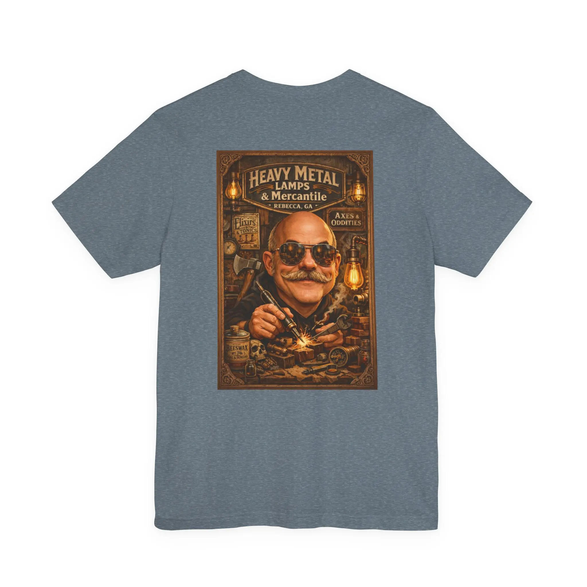Heavy Metal Lamps & Mercantile T-Shirt | Vintage Inventor Illustration, Steampunk Workshop Tee