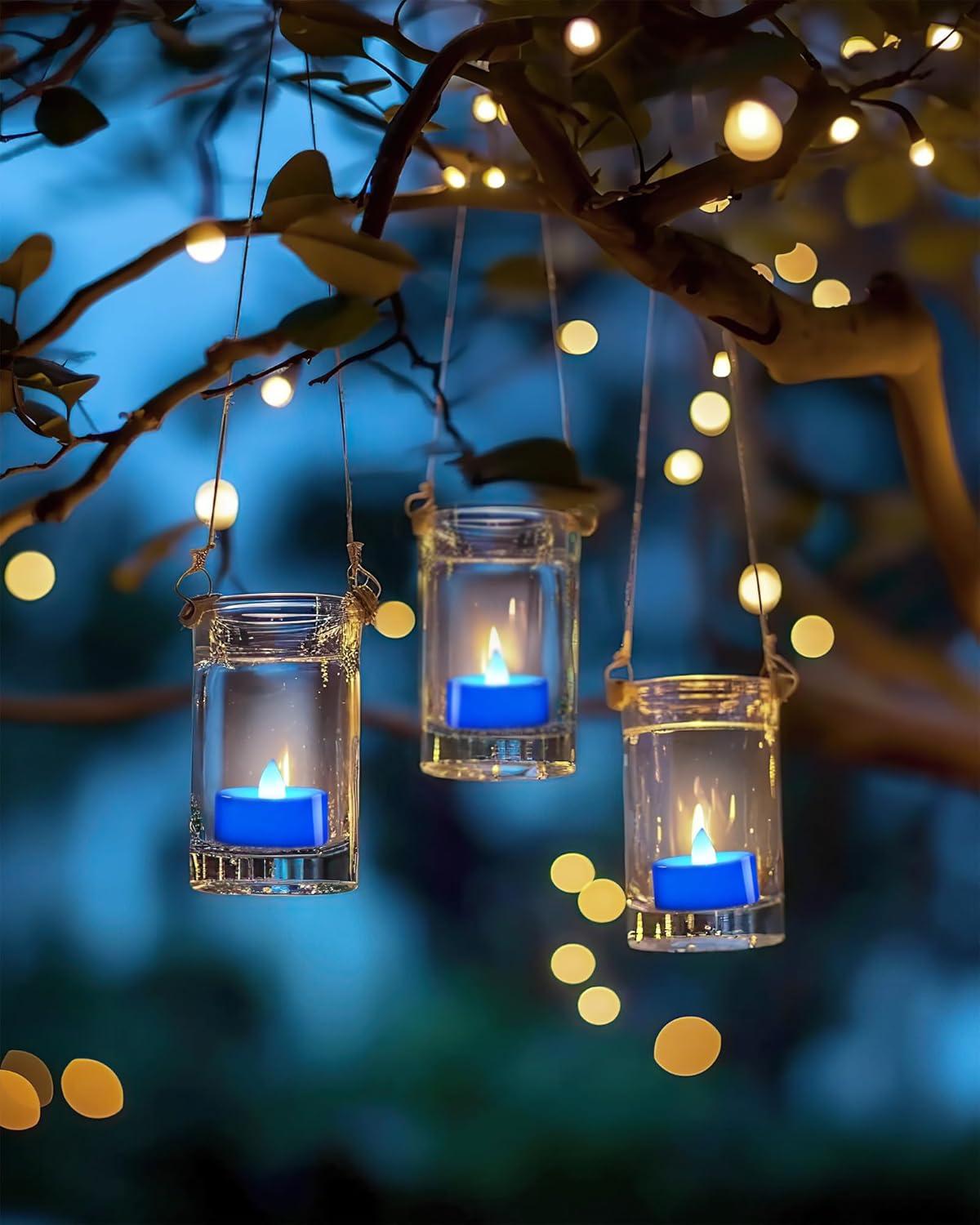 Flameless Candles 24Pack Battery Operated LED Tea Lights Flickering Blue Tealights for Halloween Christmas Wedding Safe 200 Hours Battery Included