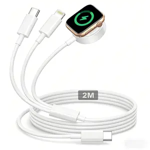 Multi IWatch Charger, Multiport Charging Cable, USB-A to Lightning / Type-C Interface, Magnetic Wireless Charging 3-in-1 Fast Charging Cable, Compatible with iPhone / Android Phones and iWatch, 2 Meters