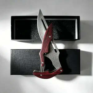 Damascus/Stainless Blades Steel Folding Knife with Wood Handle - Mechanical Magic Pocket Knife ,Kitchen Peeling Tool,Camping Tools, Durable Steel Tool,Portable Outdoor Tools,Survival Equipment,Unique Gift
