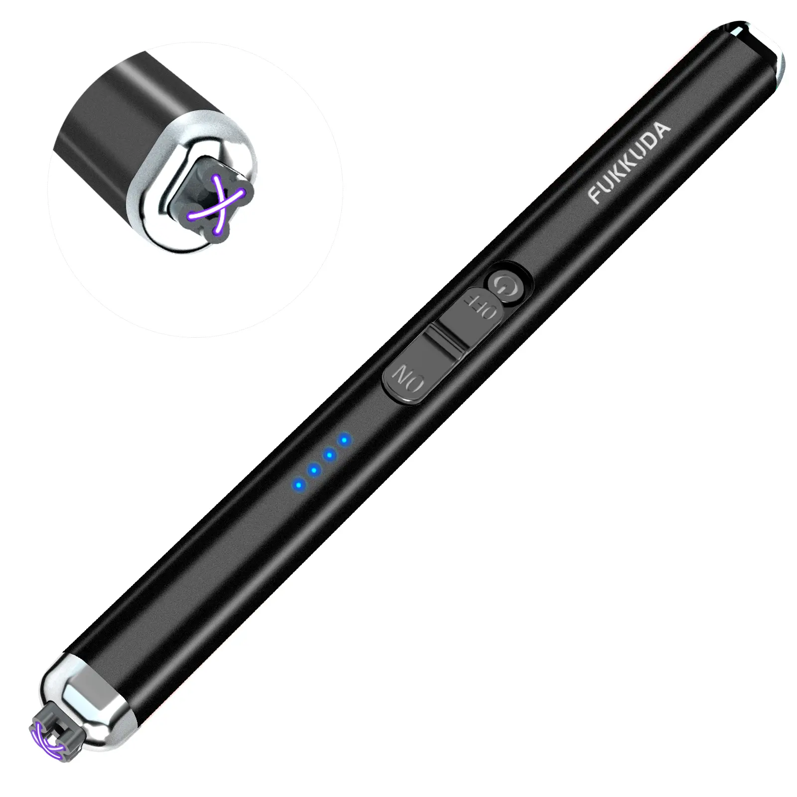 FUKKUDA Upgraded Dual Arc Kitchen Self Igniter - Portable Rechargeable Lighters with USB Port, Windproof Spark, Safety Switch, Ignites Candles, Compact, Battery-Included Christmas Stocking Stuffer (Obsidian Black), Batteries