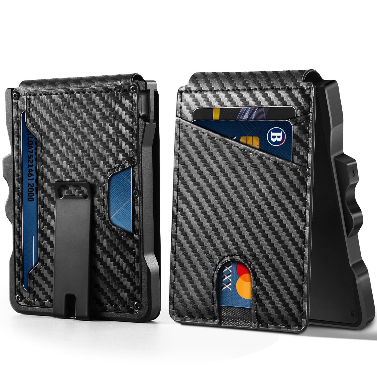 GSOIAX Men's Minimalist Bifold Wallet with RFID Blocking - Pop-Up Quick Access Card Holder, Holds 12 Cards and Cash, Carbon Fiber Material - Perfect Gift GSOIAX Men's Minimalist Bifold Wallet with RFID Blocking - Pop-Up Quick Access Card Holder, Holds 12 Cards and Cash, Carbon Fiber Material - Perfect Gift