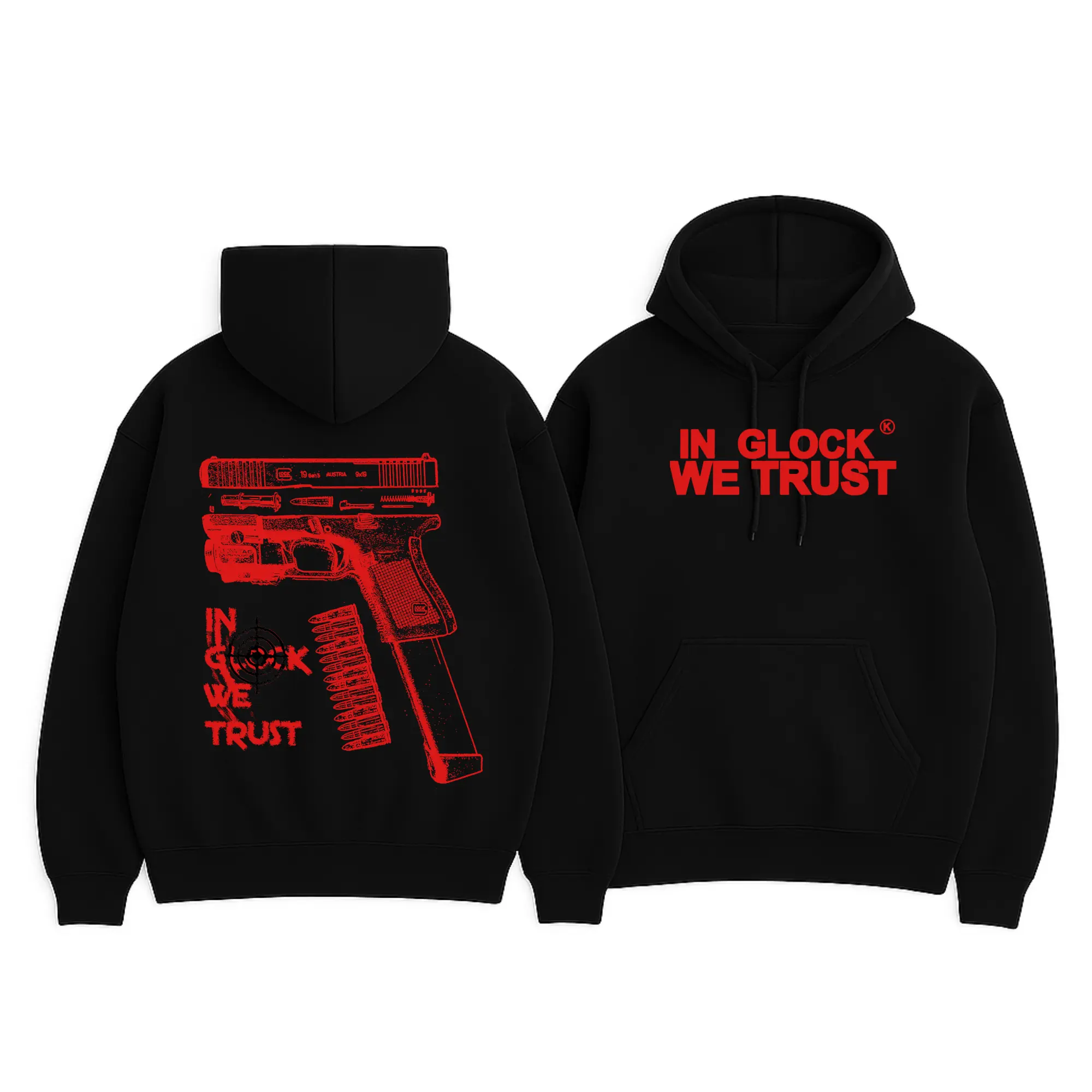 In Glock We Trust Black Hoodie - Full Color Design Unisex Daily Wear Fashionable Casual Graphic Top