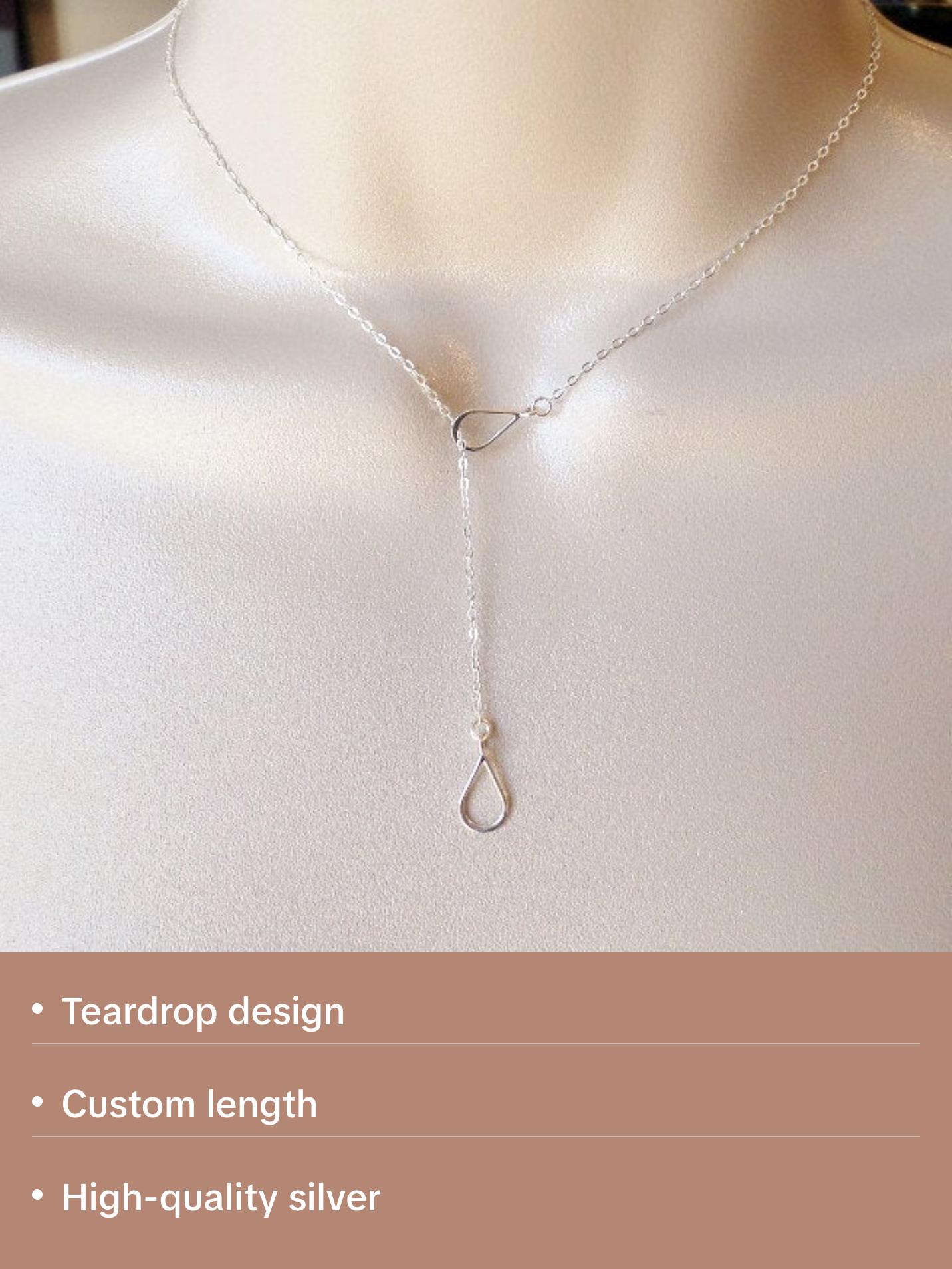 Lariat Necklace, Silver Lariat Necklace, Sterling Silver Lariat Teardrop Necklace, Bridesmaid Gifts, Weddings, Bridal, Christmas Gift