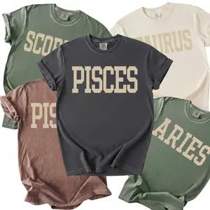 [All 12 Zodiac] Minimalist Zodiac Comfort Color T Shirt – Astrology Sign Graphic Tee for Women and Men, Vintage Style Pisces Horoscope Shirt, Birthday Gift for Pisces Lovers