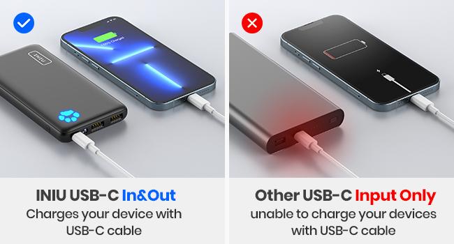 INIU Portable Charger, Slimmest 10000mAh 5V/3A Power Bank, USB C in&out High-Speed Charging Battery Pack, External Phone Powerbank Compatible with iPhone 17 16 15 14 13 12 Samsung S25 S24 Google iPad etc Black Smartphone Chargeable BSR