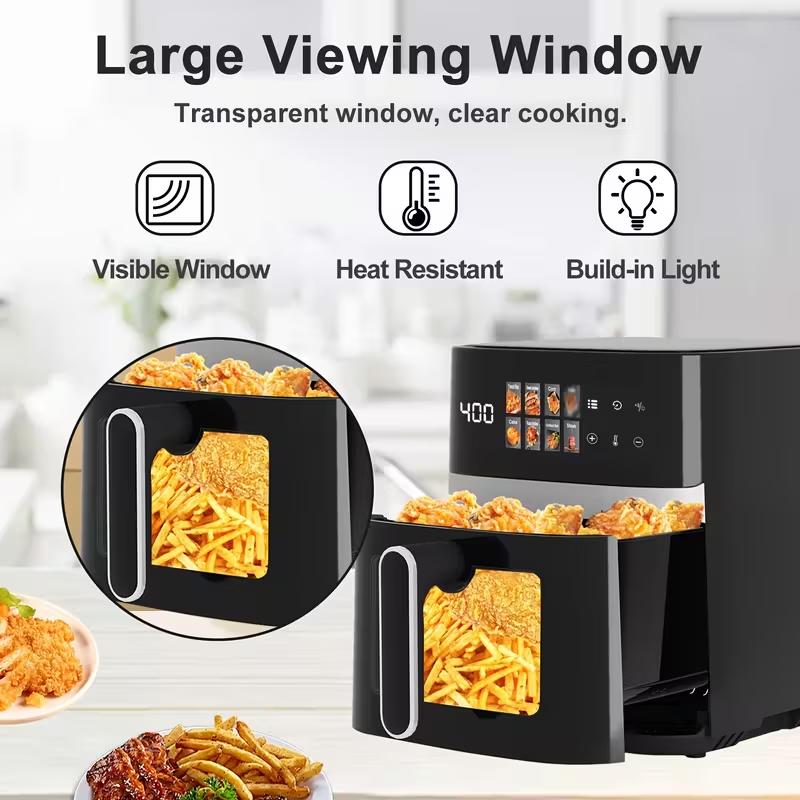 5QT/6QT/10QT Extra Large Convection Countertop Oven with Air Fryer Toaster Oven Combo Convection & Air Fry Mode Roast Bake Broil Reheat Functions Oil-Free Healthy Cooking Stainless Steel LED Touchscreen Viewing Window Space-Saving