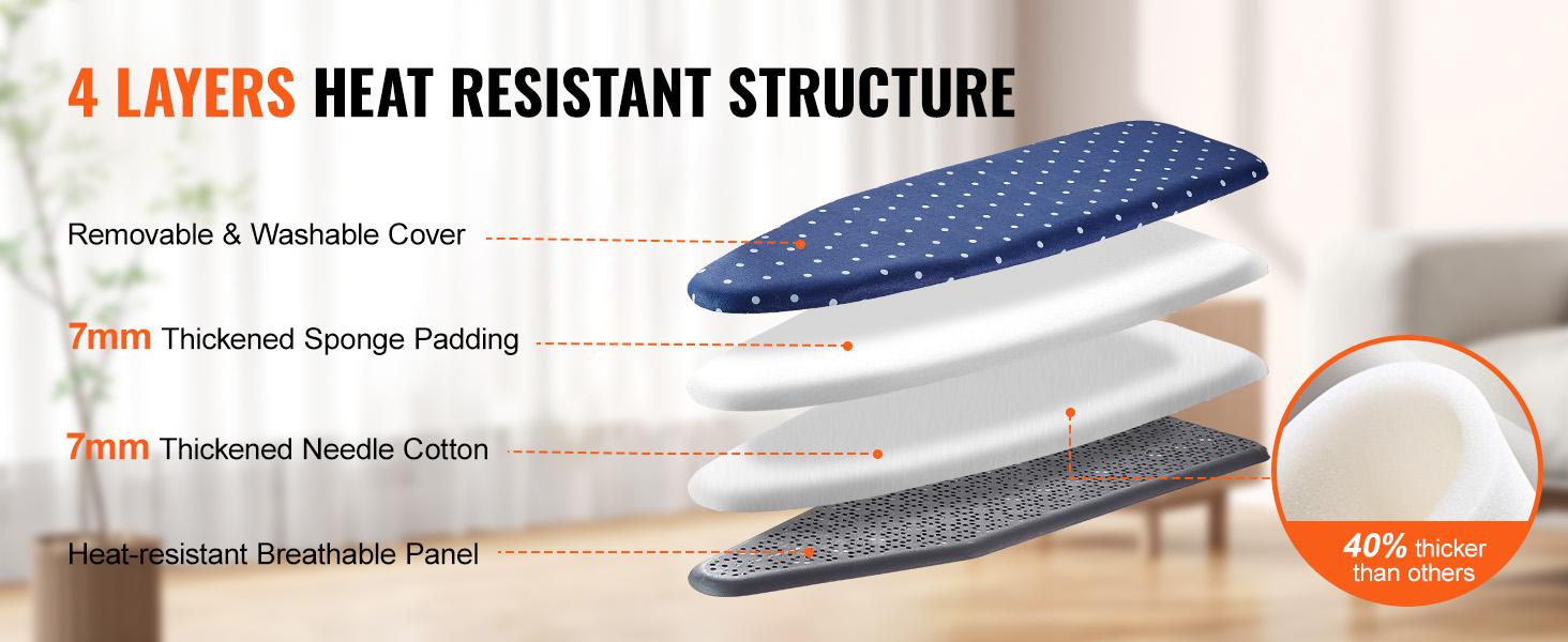 VEVOR Ironing Board with Bottom Storage Tray,  Thickened 4 Layers Iron Board with Heat Resistant Cover and 100% Cotton Cover, 10 Adjustable Heights Ironing Board for Home Laundry Room Use (Size 55x15)