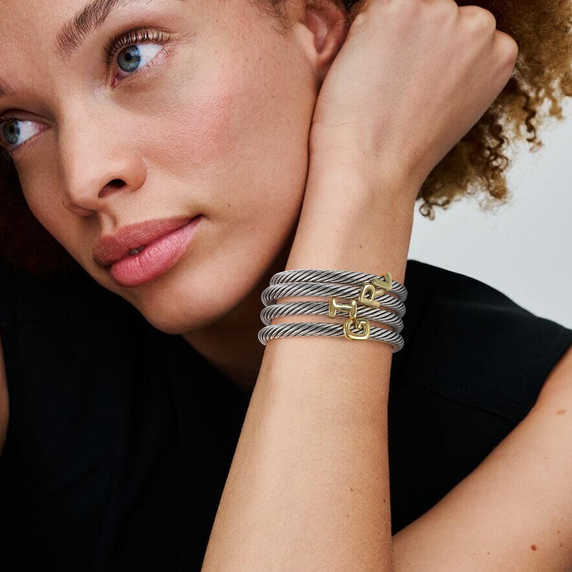 MYTYS 26 Initial Letter Cuff Bracelet Twisted Braided Opening Size Classic Cable Two-tone Design Women's Fashion Trendy Jewellery Accessories