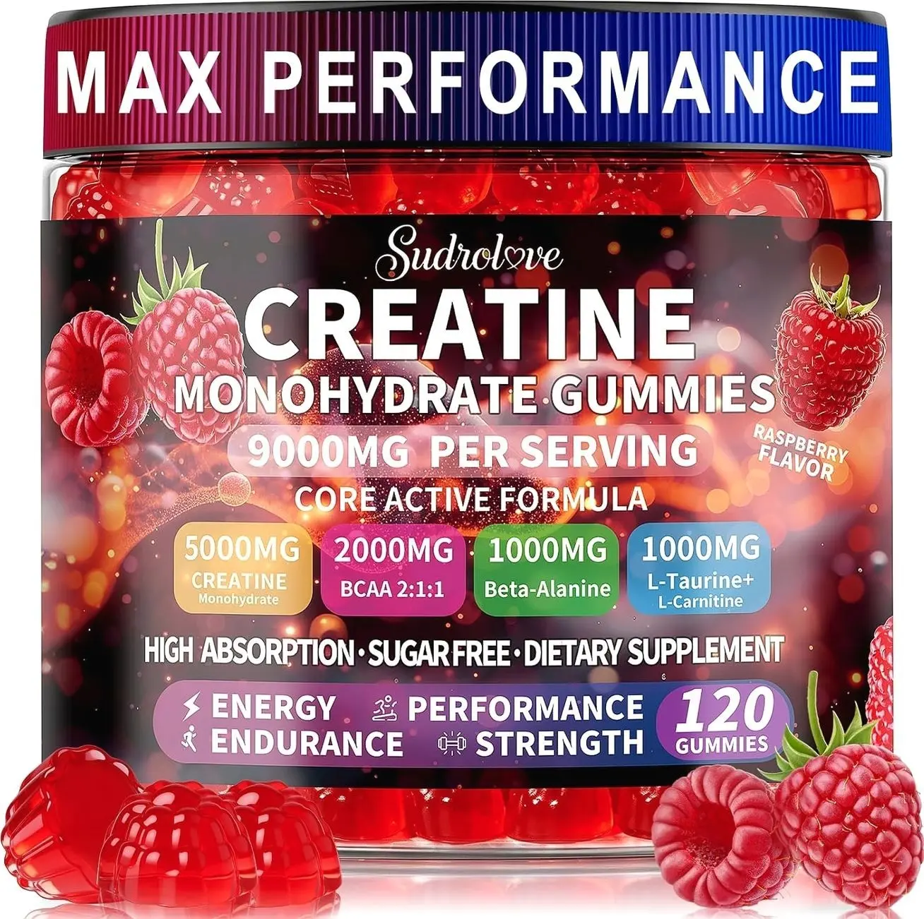 Creatine Monohydrate Gummies 5000mg for Women & Men,120 Count | Blended BCAA, Beta-Alanine, L-Taurine & L-Carnitine Plus B6 B12,Chewable Pre-Workout, Boost Stamina,Ease Muscle Soreness