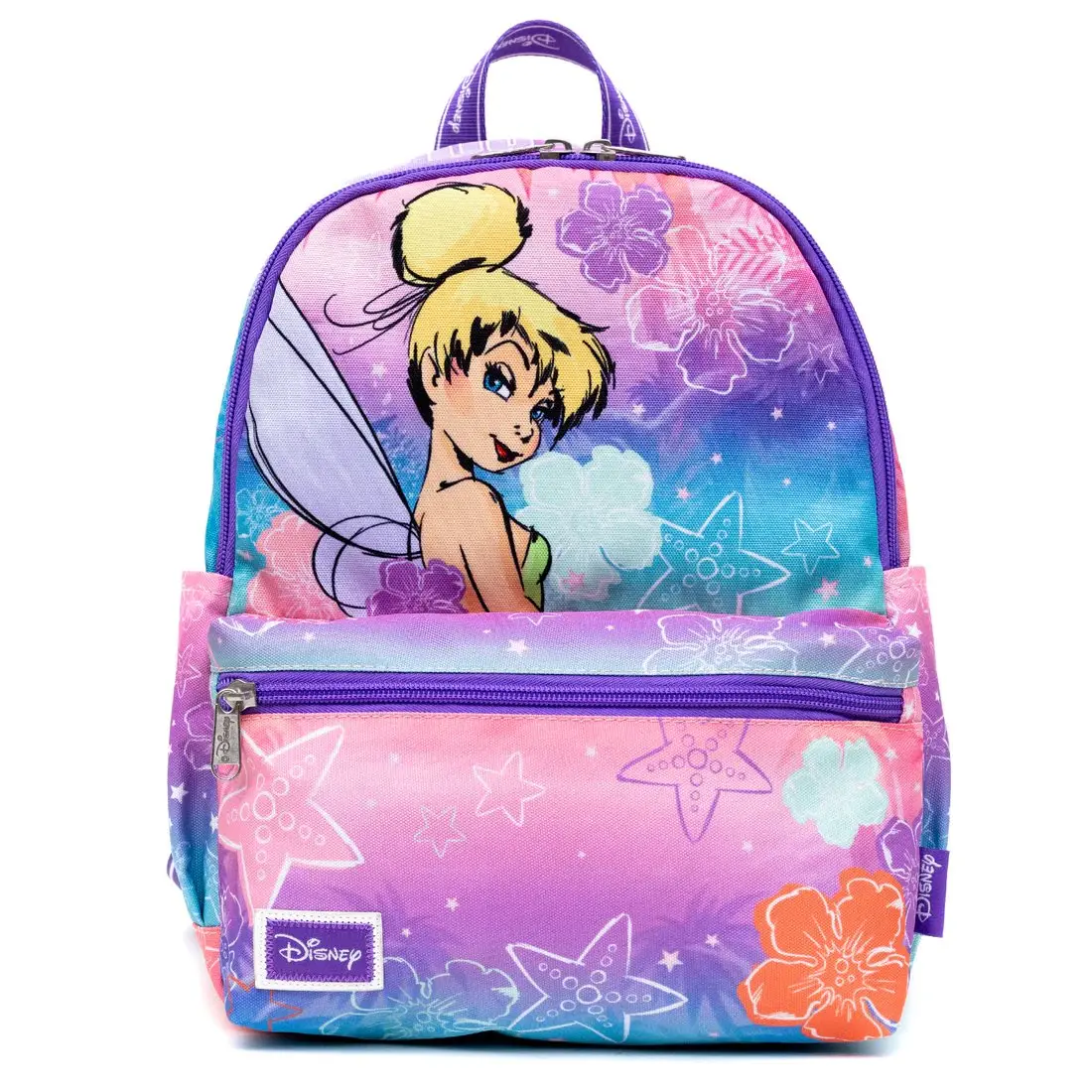 WondaPop Disney Peter Pan Tinkerbell Fashionable Nylon Mini Backpack, Colorful Floral Print, Fabric Straps for Pin Display, Female, Collectibles, Faux Leather