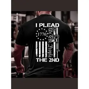Men's "I Plead The 2nd" Graphic T-Shirt Vintage 1776 Betsy Ross Flag Rifle Design Casual Soft Cotton Short Sleeve Crew Neck Top 2nd Amendment Patriotic Gift For Gun Rights Supporters Conservative Americans