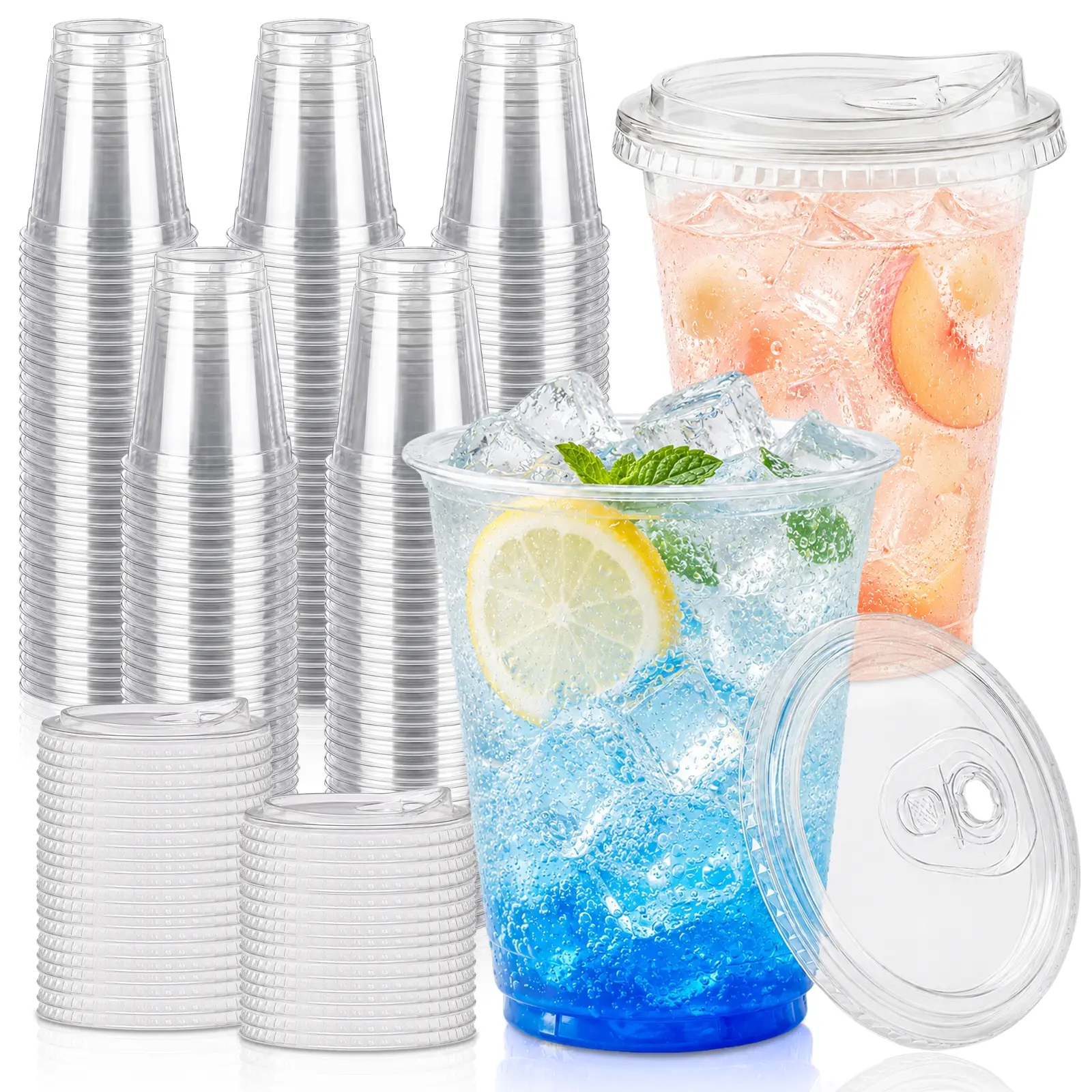 60-100pc, 12-24oz Jolly Chef Bulk BPA-Free Disposable Dome Lid Cups - Transparent Polyethylene Terephthalate Iced Coffee Cups, Home & Party Supplies for Drinks, Appetizers