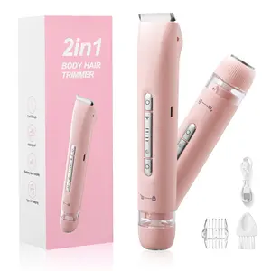 Bikini Trimmer for Women, Electric Shaver and Razor Rechargeable 2-in-1 Body and Facial Epilator, Dual Heads for Painless Trimming of Pubic Hair, Face, Underarms and Legs, Summer Gift