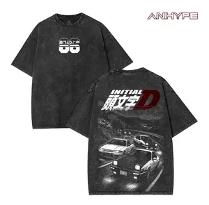 Initial D AE86 Vintage Washed T-Shirt – Iconic Japanese Drift Racing Anime Tee with JDM Touge Night Vibes, Retro Oversized Streetwear Shirt