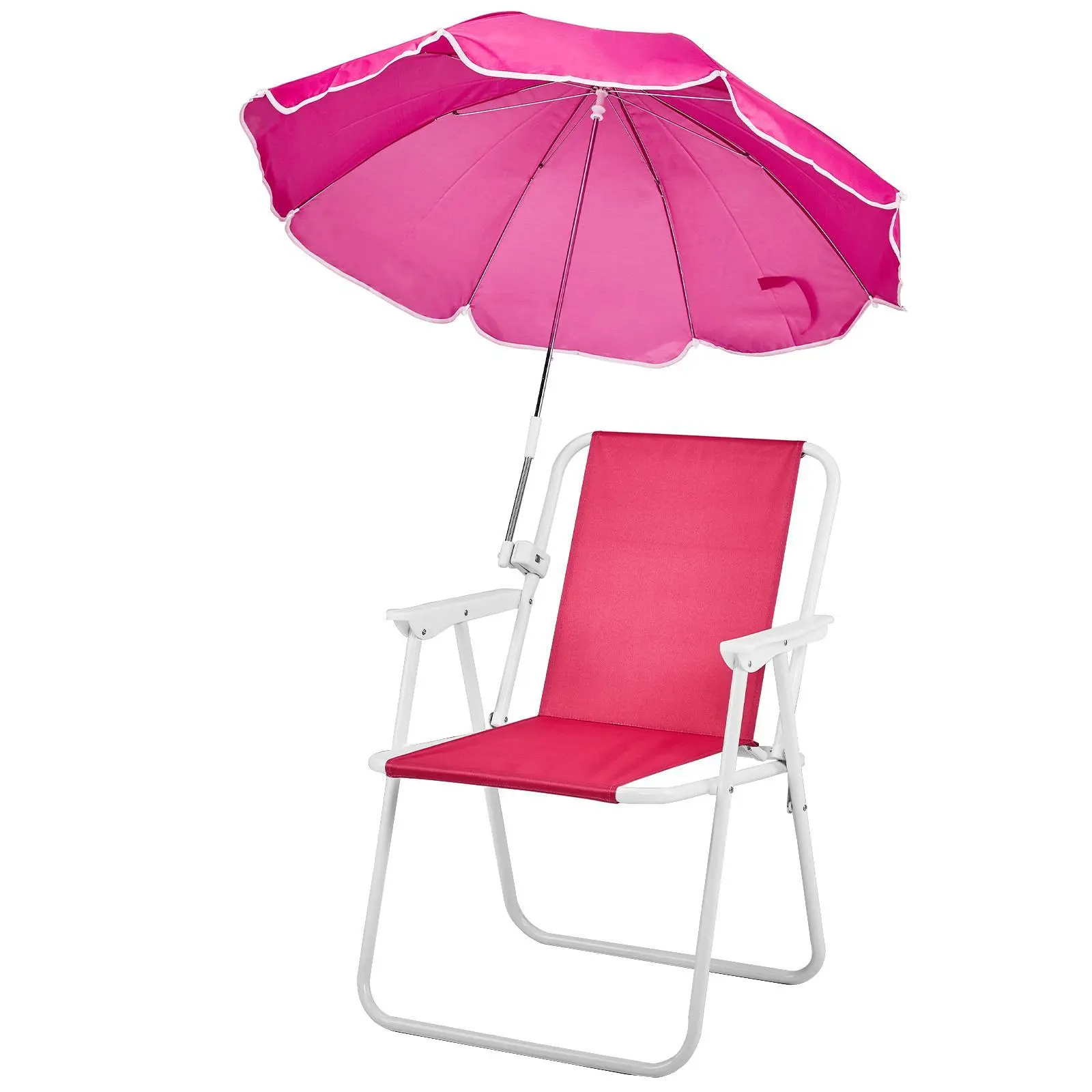 Karlhome Adult Size Folding Beach Chair with Sun Protection Umbrella, Lightweight Compact Folding Chair, 265lbs Capacity for Concerts, Camping & Outdoor Activities, Pink, Folding Chairs